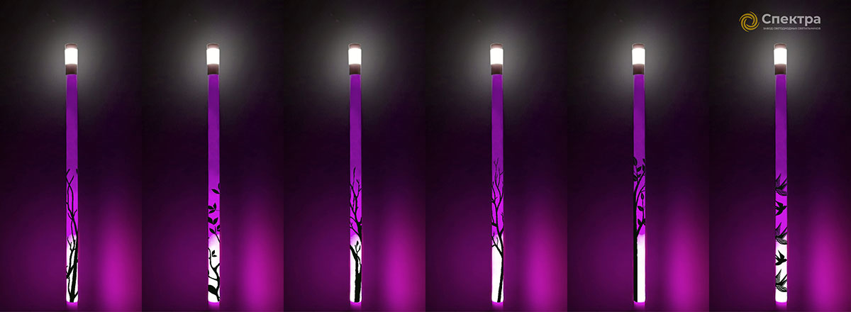 Фиолетовая светящаяся опора с нанесенным рисунком-принтом